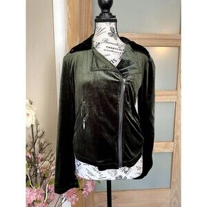 Belle Badgley Mischka Green Velvet Moto Jacket Women's Size Small Preowned